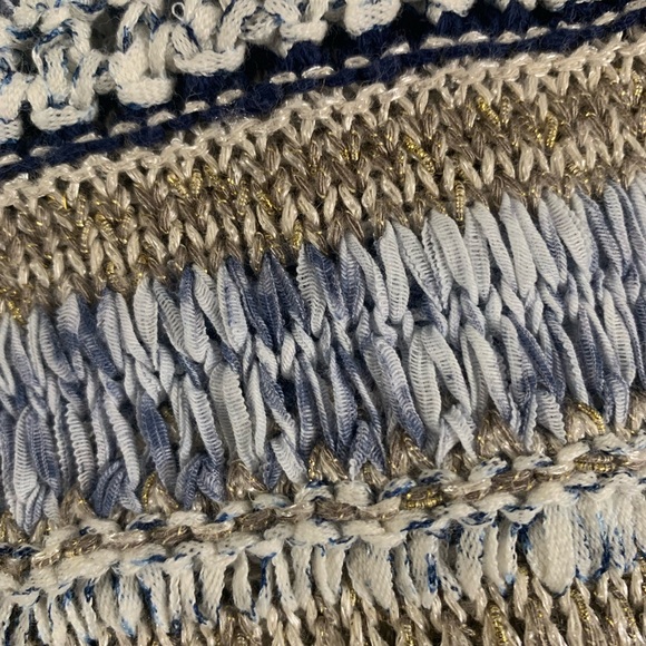 Chico's Beige and Navy Striped Fringe Cardigan - Picture 6 of 6